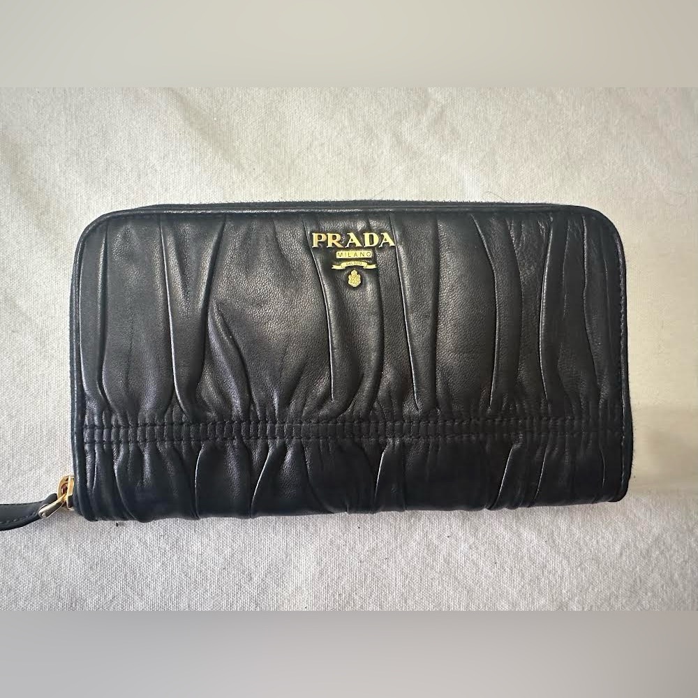 Prada Gaufre Leather Black Zip Around Wallet